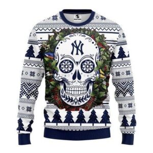 New York Yankees Skull Flower Ugly Christmas Sweater