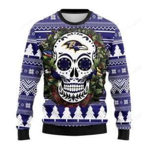 Nfl Baltimore Ravens Skull Flower Ugly Christmas Sweater
