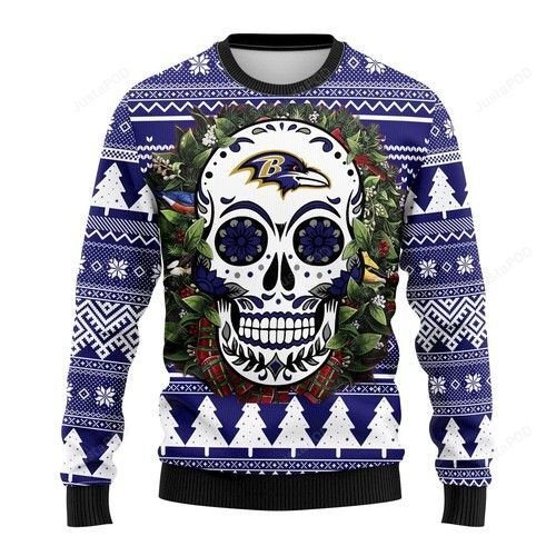 Nfl Baltimore Ravens Skull Flower Ugly Christmas Sweater Nfl Baltimore Ravens Skull Flower Ugly Christmas Sweater