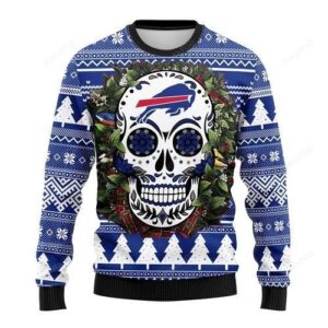 Nfl Buffalo Bills Skull Flower Ugly Christmas Sweater