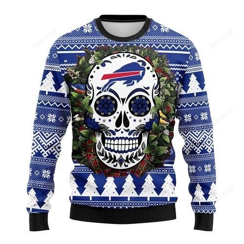 Nfl Buffalo Bills Skull Flower Ugly Christmas Sweater Nfl Buffalo Bills Skull Flower Ugly Christmas Sweater