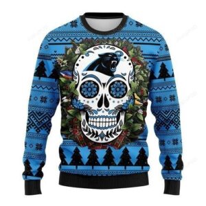 Nfl Carolina Panthers Skull Flower Ugly Christmas Sweater