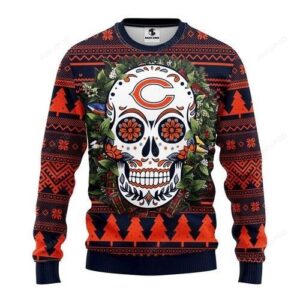 Nfl Chicago Bears Skull Flower Ugly Christmas Sweater