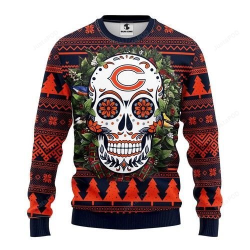 Nfl Chicago Bears Skull Flower Ugly Christmas Sweater Nfl Chicago Bears Skull Flower Ugly Christmas Sweater