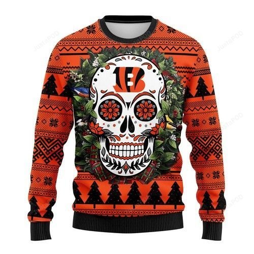 Nfl Cincinnati Bengals Skull Flower Ugly Christmas Sweater Nfl Cincinnati Bengals Skull Flower Ugly Christmas Sweater