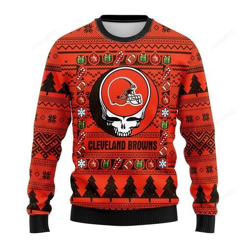 Nfl Cleveland Browns Grateful Dead Ugly Christmas Sweater Nfl Cleveland Browns Grateful Dead Ugly Christmas Sweater