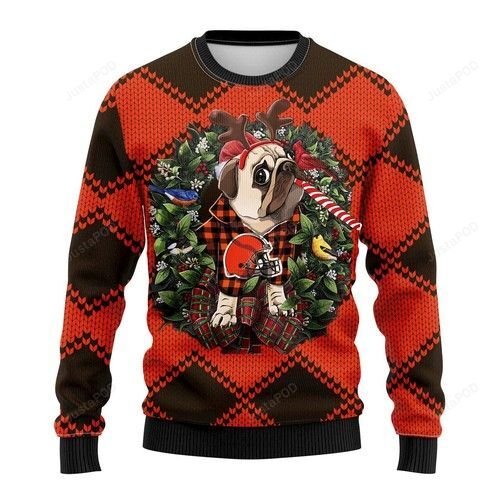 Nfl Cleveland Browns Pug Dog Ugly Christmas Sweater Nfl Cleveland Browns Pug Dog Ugly Christmas Sweater