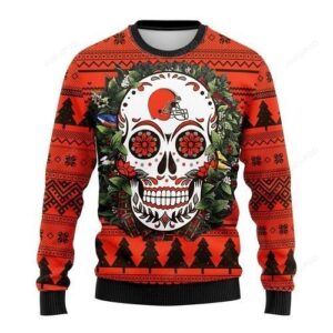 Nfl Cleveland Browns Skull Flower Ugly Christmas Sweater