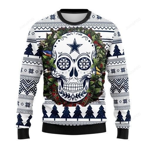 Nfl Dallas Cowboys Skull Flower Ugly Christmas Sweater Nfl Dallas Cowboys Skull Flower Ugly Christmas Sweater