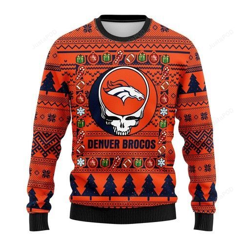 Nfl Denver Brocos Grateful Dead Ugly Christmas Sweater Nfl Denver Brocos Grateful Dead Ugly Christmas Sweater