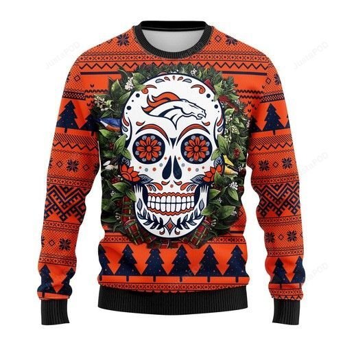 Nfl Denver Brocos Skull Ugly Christmas Sweater Nfl Denver Brocos Skull Ugly Christmas Sweater