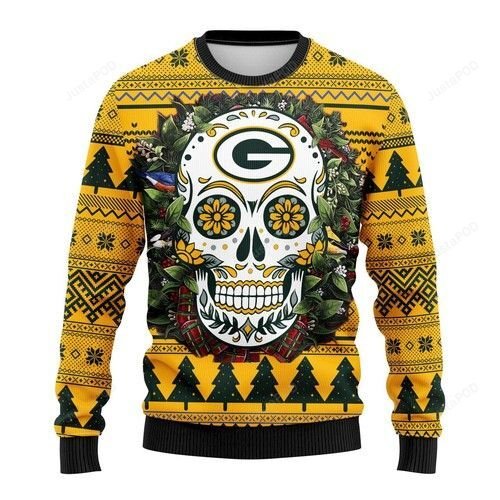 Nfl Green Bay Packers Skull Flower Ugly Christmas Sweater Nfl Green Bay Packers Skull Flower Ugly Christmas Sweater