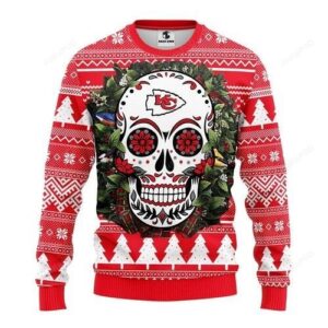 Nfl Kansas City Chiefs Skull Flower Ugly Christmas Sweater