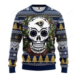 Nfl Los Angeles Rams Skull Flower Ugly Christmas Sweater