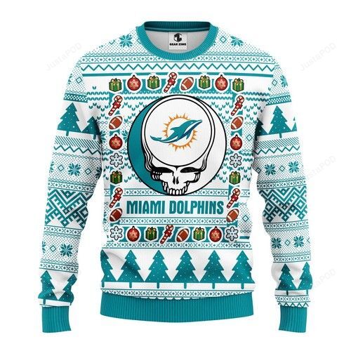 Nfl Miami Dolphins Grateful Dead Ugly Christmas Sweater Nfl Miami Dolphins Grateful Dead Ugly Christmas Sweater