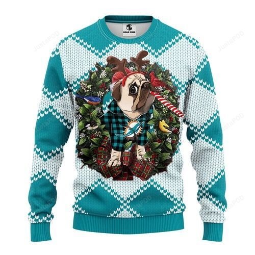 Nfl Miami Dolphins Pug Dog Ugly Christmas Sweater Nfl Miami Dolphins Pug Dog Ugly Christmas Sweater