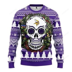 Nfl Minnesota Vikings Skull Flower Ugly Christmas Sweater