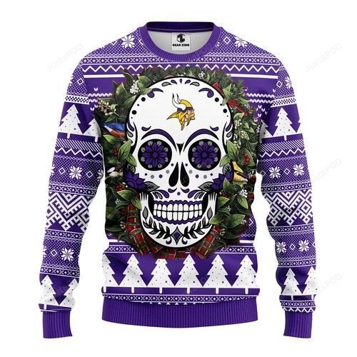 Nfl Minnesota Vikings Skull Flower Ugly Christmas Sweater Nfl Minnesota Vikings Skull Flower Ugly Christmas Sweater