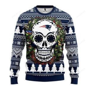 Nfl New England Patriots Skull Flower Ugly Christmas Sweater
