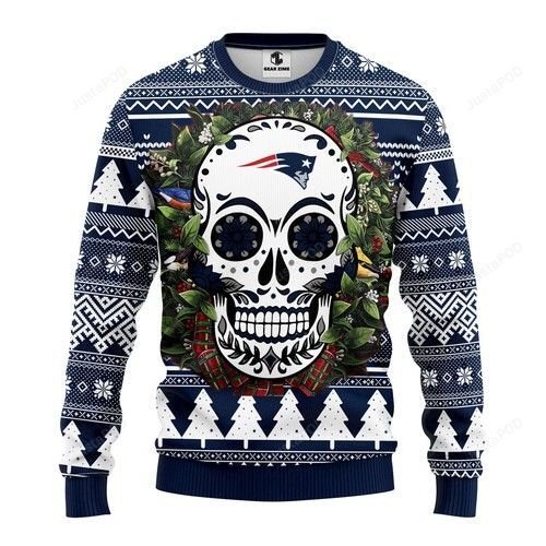 Nfl New England Patriots Skull Flower Ugly Christmas Sweater Nfl New England Patriots Skull Flower Ugly Christmas Sweater