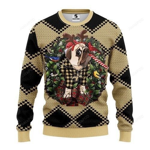 Nfl New Orleans Saints Pug Dog Ugly Christmas Sweater Nfl New Orleans Saints Pug Dog Ugly Christmas Sweater