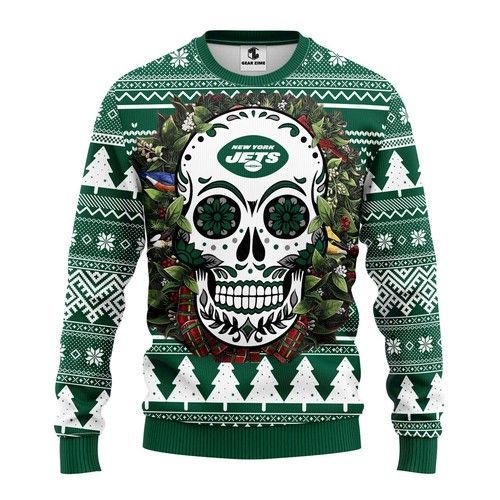 Nfl New York Jets Skull Flower Ugly Christmas Sweater Nfl New York Jets Skull Flower Ugly Christmas Sweater
