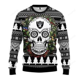 Nfl Oakland Raiders Skull Flower Ugly Christmas Sweater