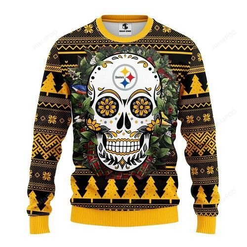 Nfl Pittsburgh Steelers Skull Flower Ugly Christmas Sweater Nfl Pittsburgh Steelers Skull Flower Ugly Christmas Sweater