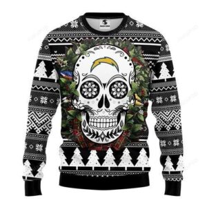 Nfl San Diego Chargers Skull Flower Ugly Christmas Sweater
