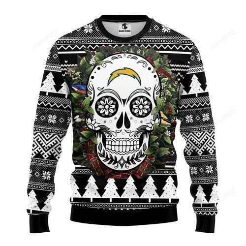Nfl San Diego Chargers Skull Flower Ugly Christmas Sweater Nfl San Diego Chargers Skull Flower Ugly Christmas Sweater