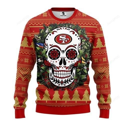 Nfl San Francisco 49ers Skull Flower Ugly Christmas Sweater Nfl San Francisco 49ers Skull Flower Ugly Christmas Sweater