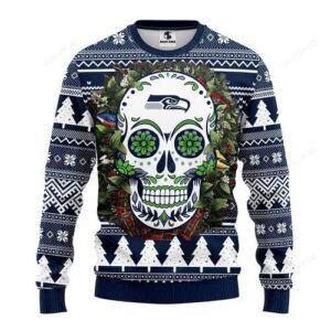 Nfl Seattle Seahawks Skull Flower Ugly Christmas Sweater