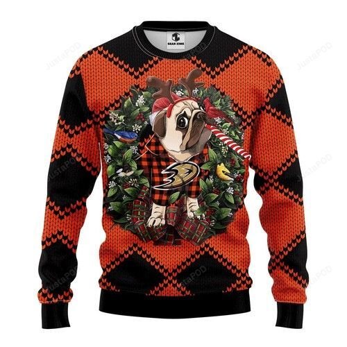 Nhl Anaheim Ducks Pug Dog Ugly Christmas Sweater Nhl Anaheim Ducks Pug Dog Ugly Christmas Sweater