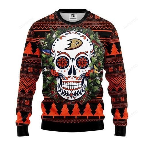 Nhl Anaheim Ducks Skull Flower Ugly Christmas Sweater Nhl Anaheim Ducks Skull Flower Ugly Christmas Sweater