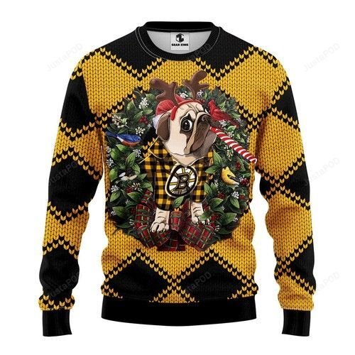 Nhl Boston Bruins Pug Dog Ugly Christmas Sweater Nhl Boston Bruins Pug Dog Ugly Christmas Sweater