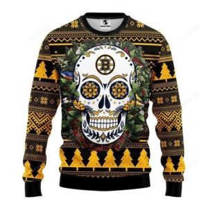 Nhl Boston Bruins Skull Flower Ugly Christmas Sweater