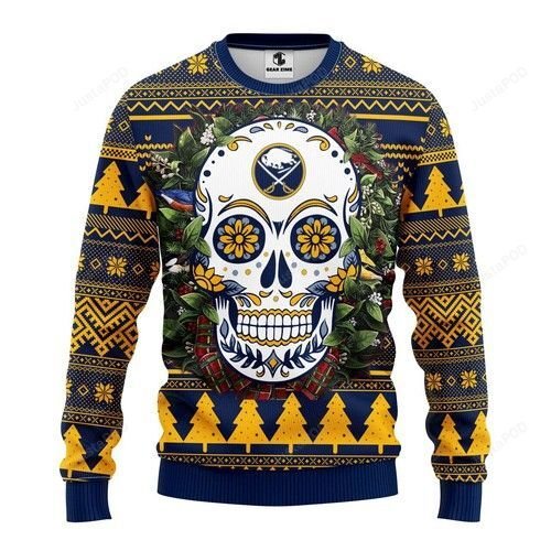 Nhl Buffalo Sabres Skull Flower Ugly Christmas Sweater Nhl Buffalo Sabres Skull Flower Ugly Christmas Sweater