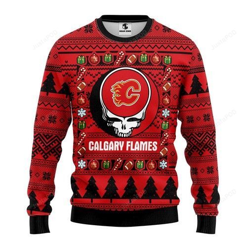 Nhl Calgary Flames Grateful Dead Ugly Christmas Sweater Nhl Calgary Flames Grateful Dead Ugly Christmas Sweater
