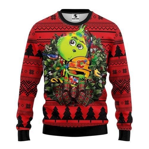 Nhl Calgary Flames Grinch Hug Ugly Christmas Sweater Nhl Calgary Flames Grinch Hug Ugly Christmas Sweater