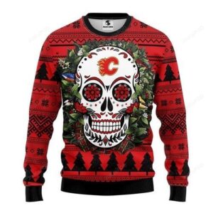 Nhl Calgary Flames Skull Flower Ugly Christmas Sweater