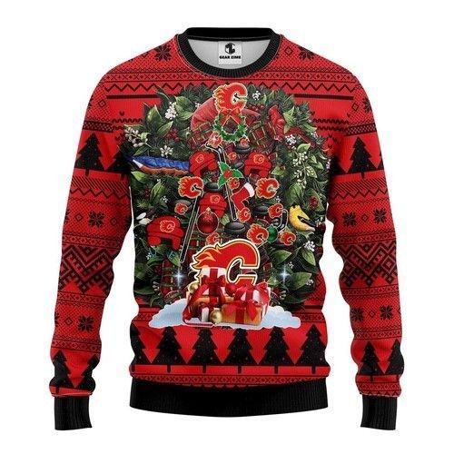 Nhl Calgary Flames Tree Christmas Ugly Christmas Sweater Nhl Calgary Flames Tree Christmas Ugly Christmas Sweater