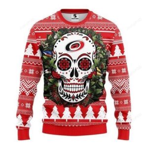 Nhl Carolina Hurricanes Skull Flower Ugly Christmas Sweater