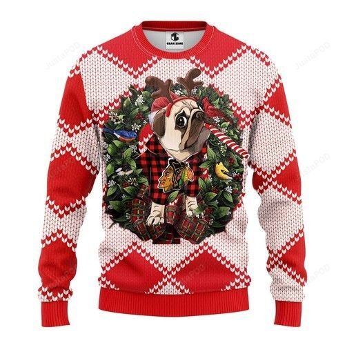 Nhl Chicago Blackhawks Pug Dog Ugly Christmas Sweater Nhl Chicago Blackhawks Pug Dog Ugly Christmas Sweater