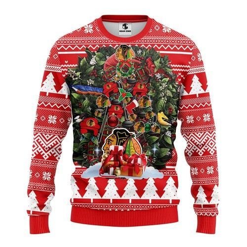Nhl Chicago Blackhawks Tree Christmas Ugly Christmas Sweater Nhl Chicago Blackhawks Tree Christmas Ugly Christmas Sweater