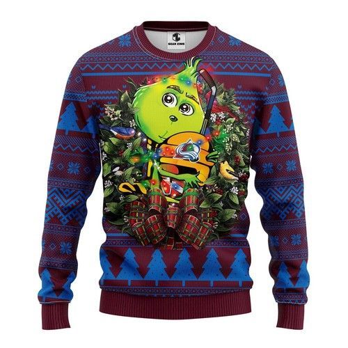 Nhl Colorado Avalanche Grinch Hug Ugly Christmas Sweater Nhl Colorado Avalanche Grinch Hug Ugly Christmas Sweater