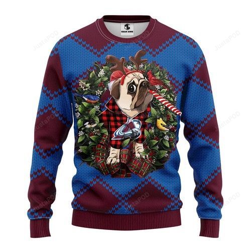 Nhl Colorado Avalanche Pug Dog Ugly Christmas Sweater Nhl Colorado Avalanche Pug Dog Ugly Christmas Sweater