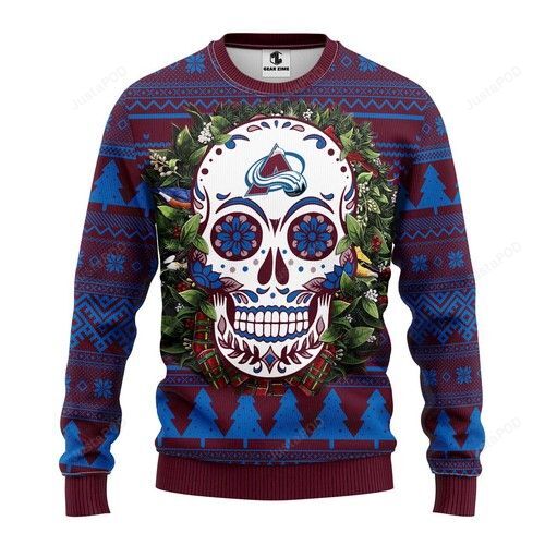Nhl Colorado Avalanche Skull Flower Ugly Christmas Sweater Nhl Colorado Avalanche Skull Flower Ugly Christmas Sweater