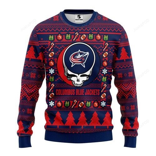 Nhl Columbus Blue Jackets Grateful Dead Ugly Christmas Sweater Nhl Columbus Blue Jackets Grateful Dead Ugly Christmas Sweater