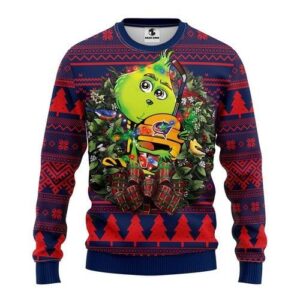Nhl Columbus Blue Jackets Grinch Hug Ugly Christmas Sweater