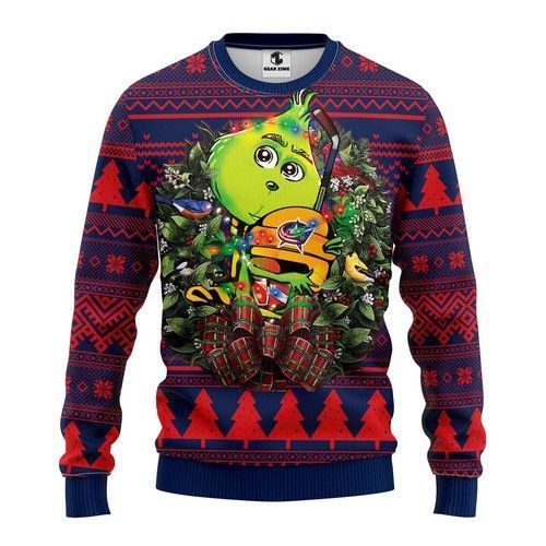 Nhl Columbus Blue Jackets Grinch Hug Ugly Christmas Sweater Nhl Columbus Blue Jackets Grinch Hug Ugly Christmas Sweater